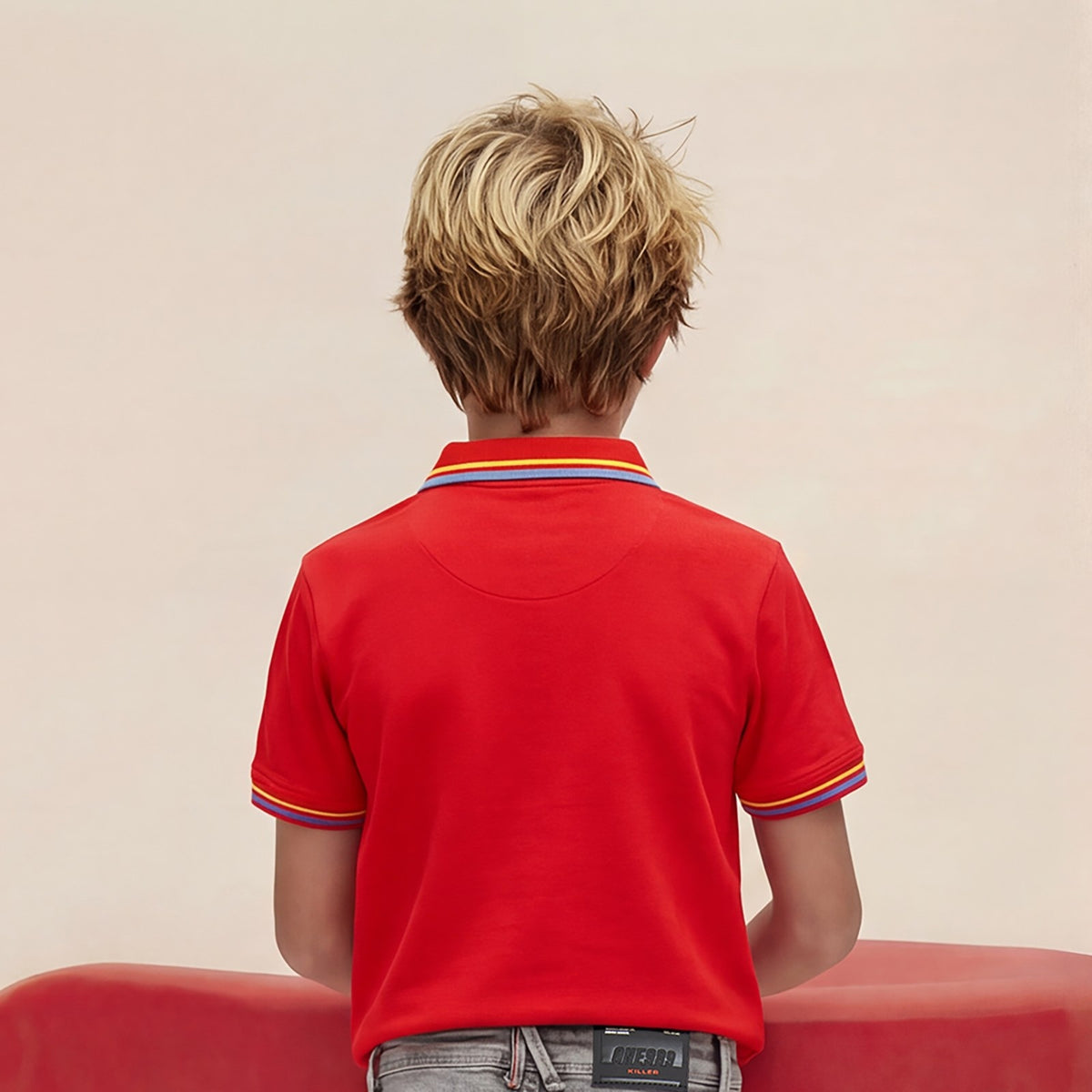 Kid's Red Slim Fit Polo Neck T-Shirts