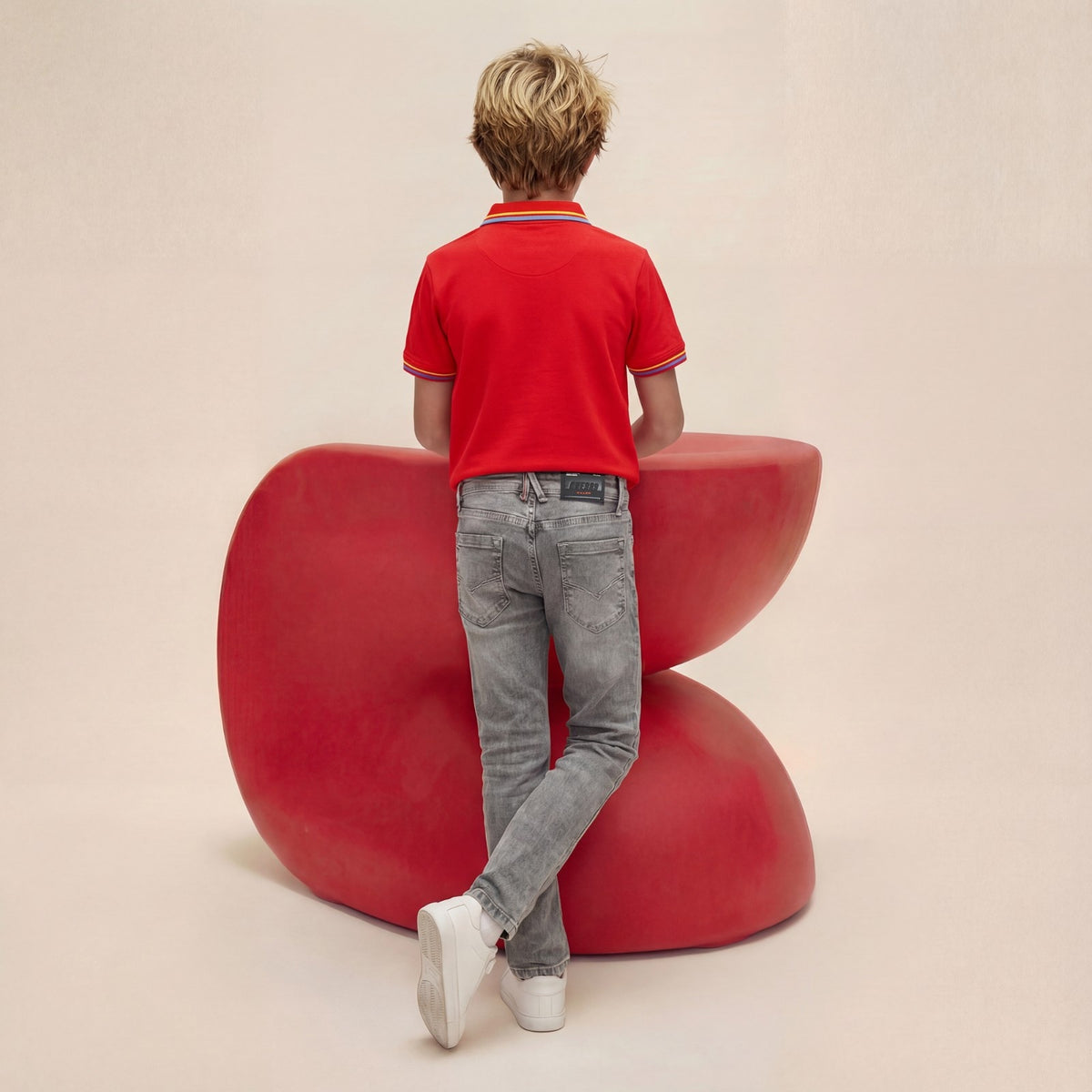 Kid's Red Slim Fit Polo Neck T-Shirts