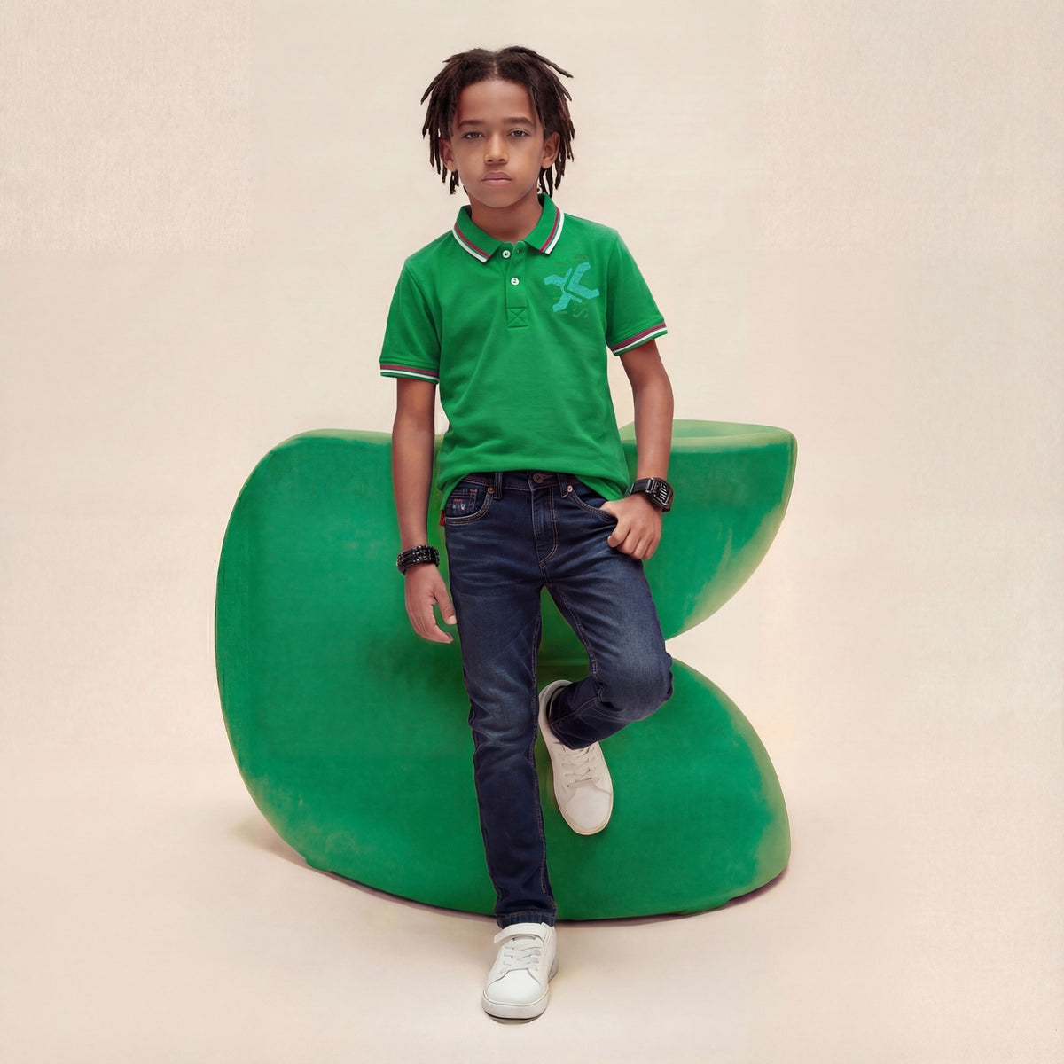 Kid's Green Slim Fit Polo Neck T-Shirts