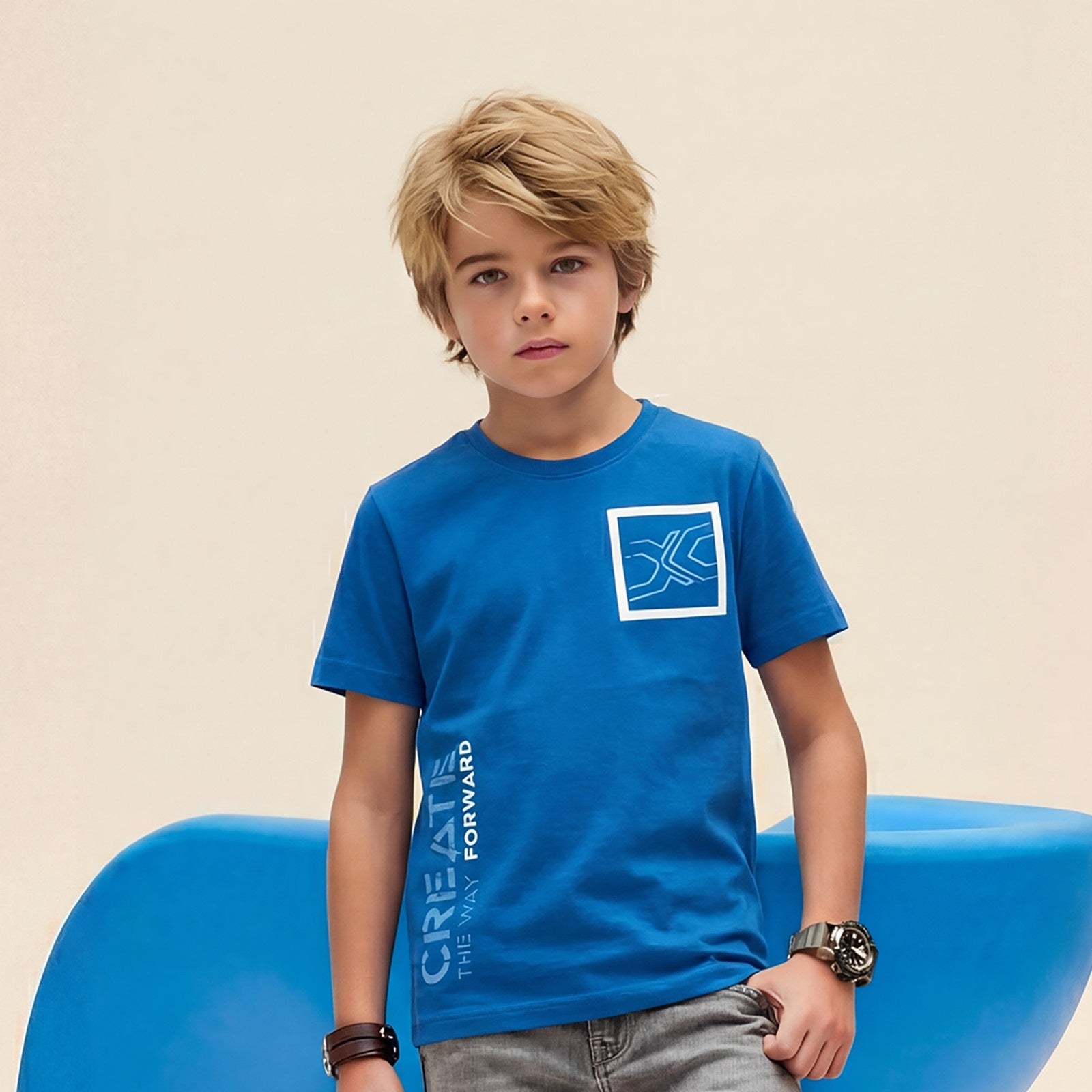 Kid's Blue Slim Fit Printed T-Shirts