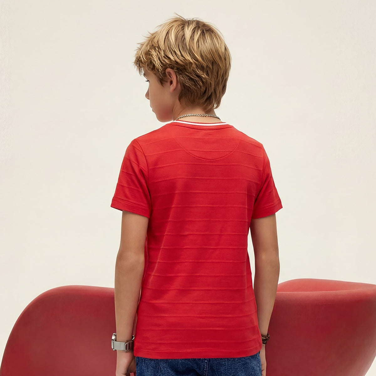 Kid's Red Slim Fit Printed T-Shirts