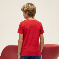 Kid's Red Slim Fit Printed T-Shirts