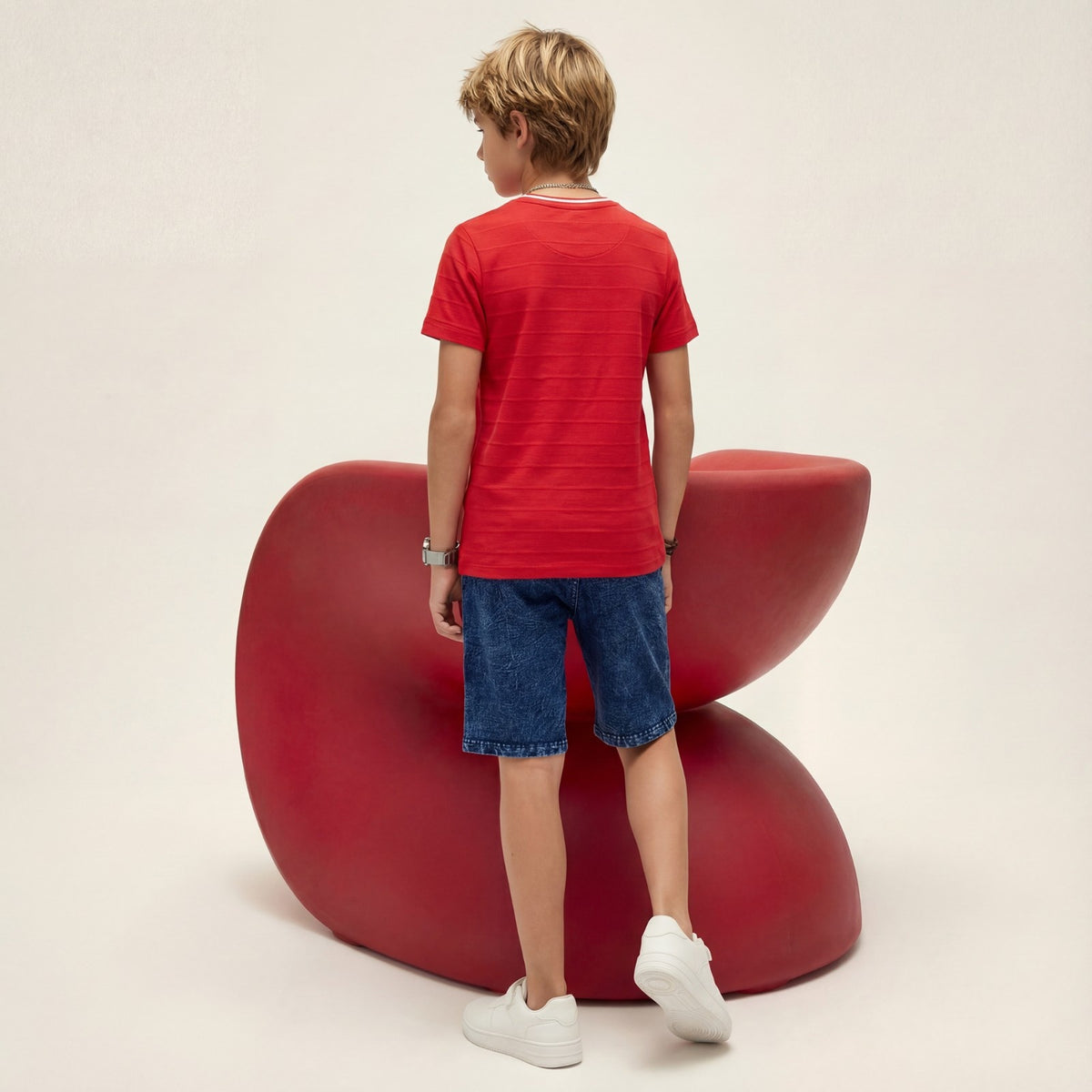 Kid's Red Slim Fit Printed T-Shirts