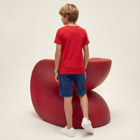 Kid's Red Slim Fit Printed T-Shirts