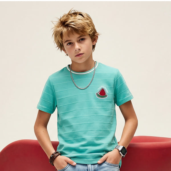 Kid's Green Slim Fit Printed T-Shirts