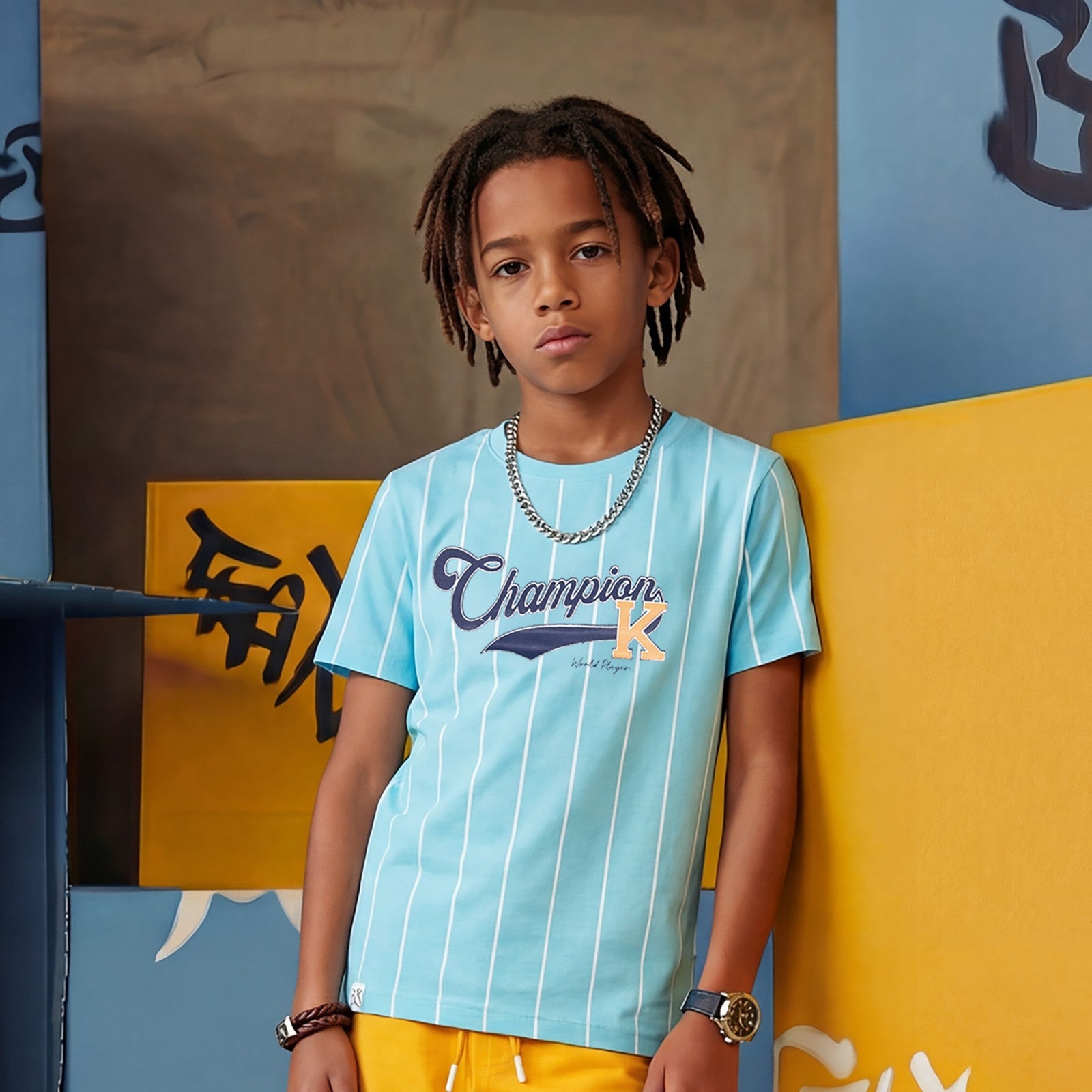 Kid's Light Blue Slim Fit Printed T-Shirts