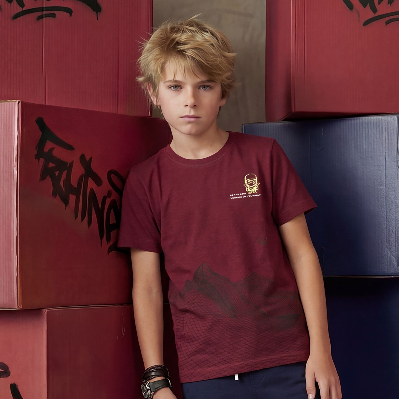 Kid's Wine Slim Fit Printed T-Shirts