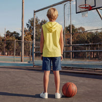 Kid's Yellow Slim Fit Hooded Sleeveless T-Shirts