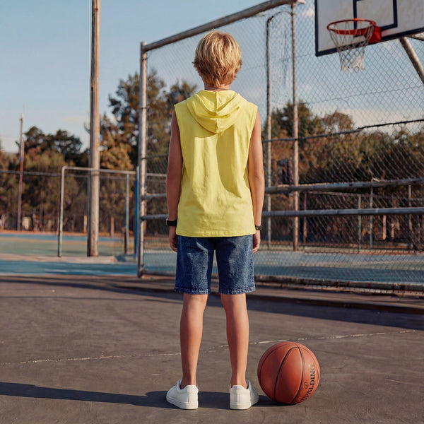 Kid's Yellow Slim Fit Hooded Sleeveless T-Shirts
