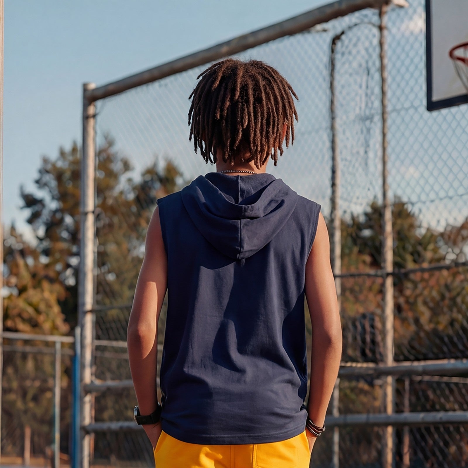 Junior Killer Navy Slim Fit Hooded Sleeveless Printed T-Shirts