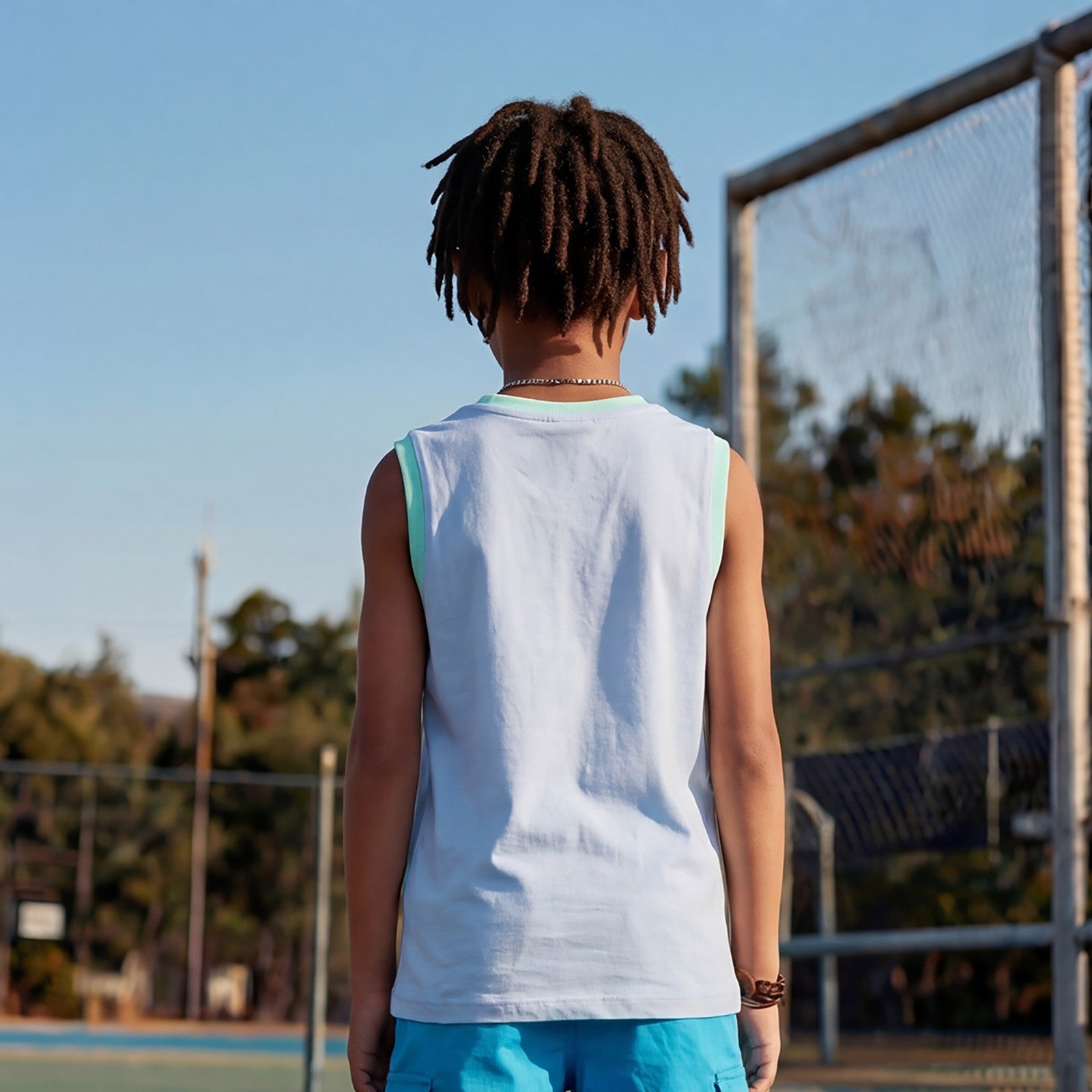 Kid's Light Blue Slim Fit Sleeveless T-Shirts