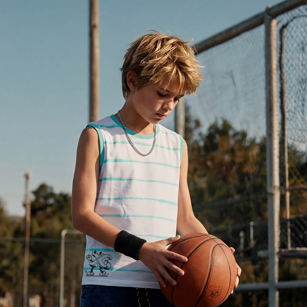 Kid's White Slim Fit Sleeveless T-Shirts