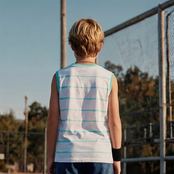 Kid's White Slim Fit Sleeveless T-Shirts