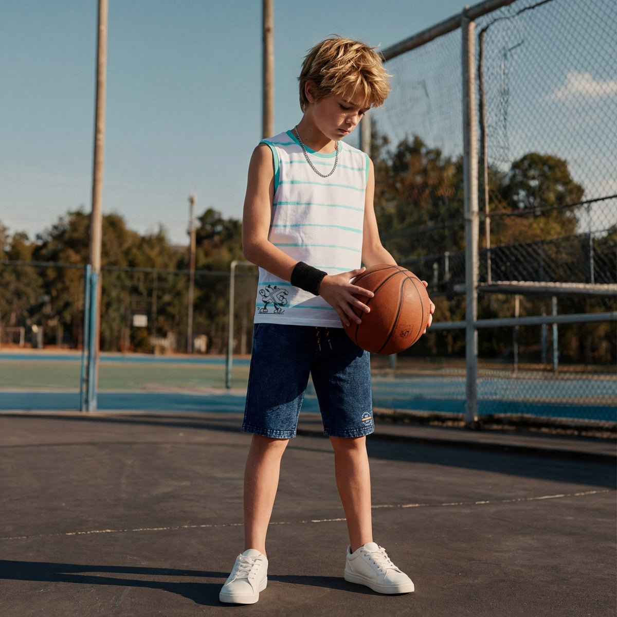 Kid's White Slim Fit Sleeveless T-Shirts