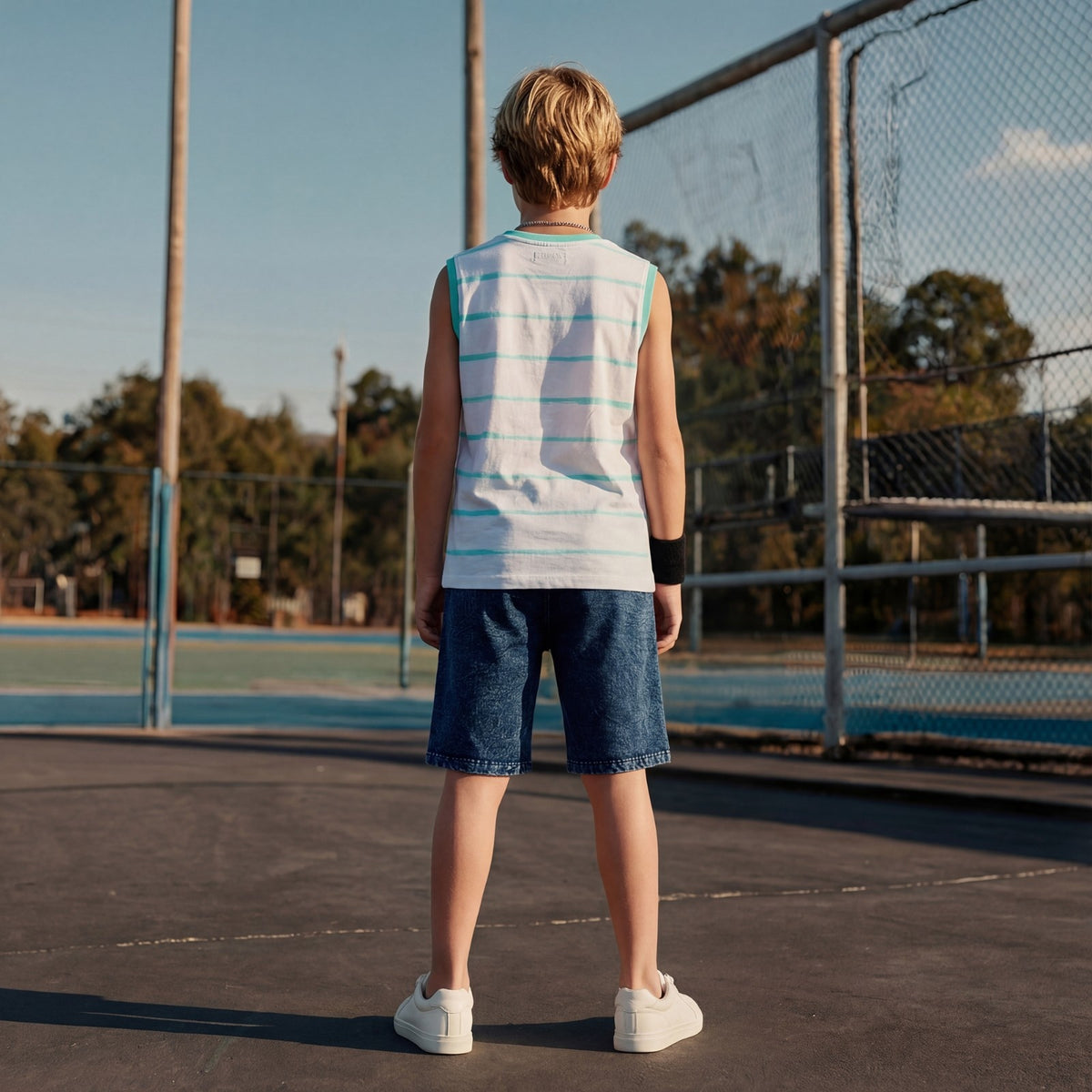 Kid's White Slim Fit Sleeveless T-Shirts