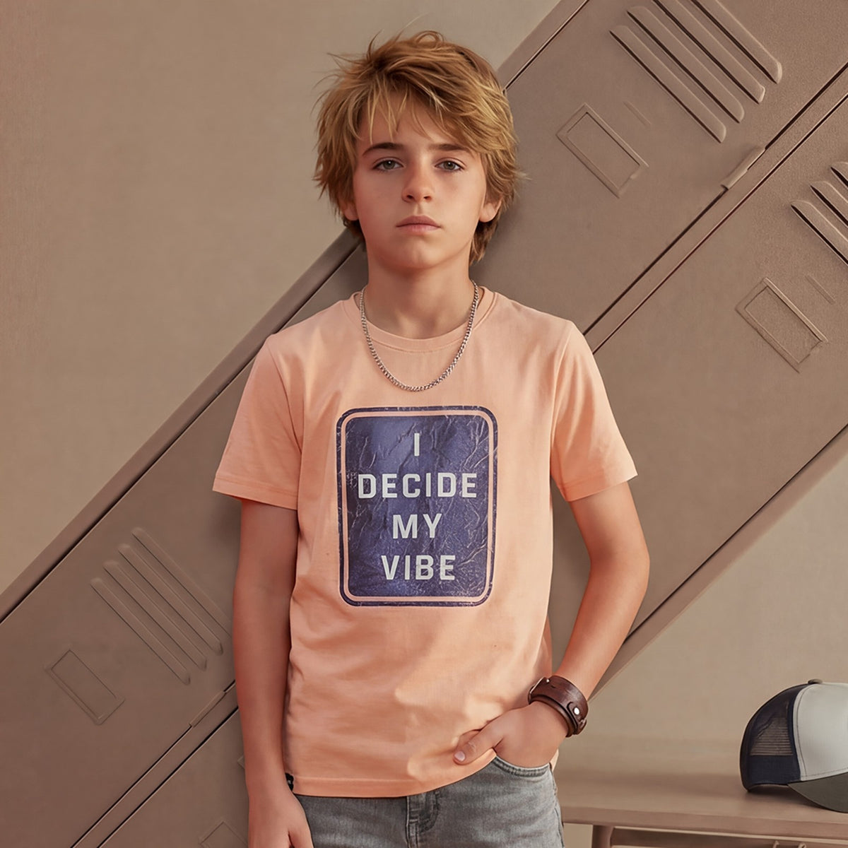Kid's Peach Slim Fit Printed T-Shirts
