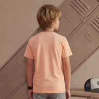 Kid's Peach Slim Fit Printed T-Shirts