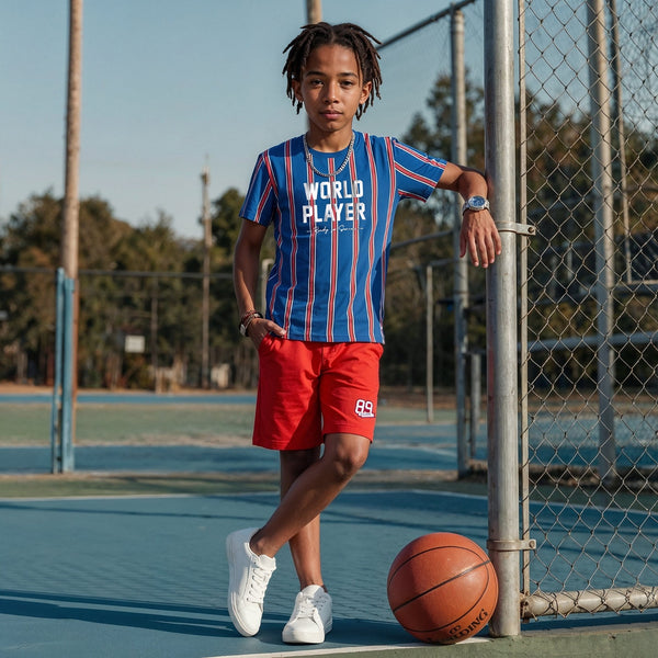 Kid's Royal Blue Slim Fit Printed T-Shirts