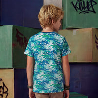 Kid's Green Slim Fit Printed T-Shirts
