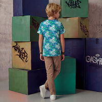 Kid's Green Slim Fit Printed T-Shirts