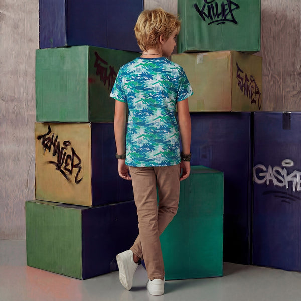 Kid's Green Slim Fit Printed T-Shirts