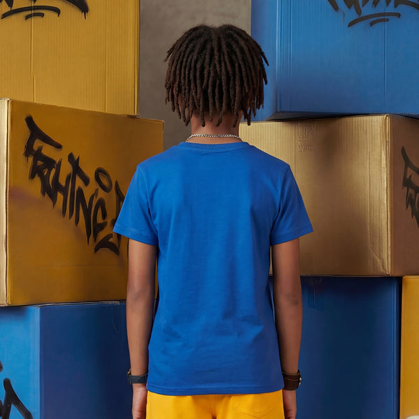 Kid's Royal Blue Slim Fit Printed T-Shirts