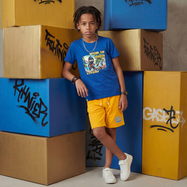 Kid's Royal Blue Slim Fit Printed T-Shirts