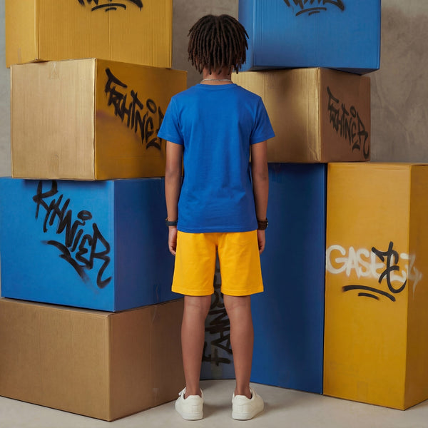 Kid's Royal Blue Slim Fit Printed T-Shirts