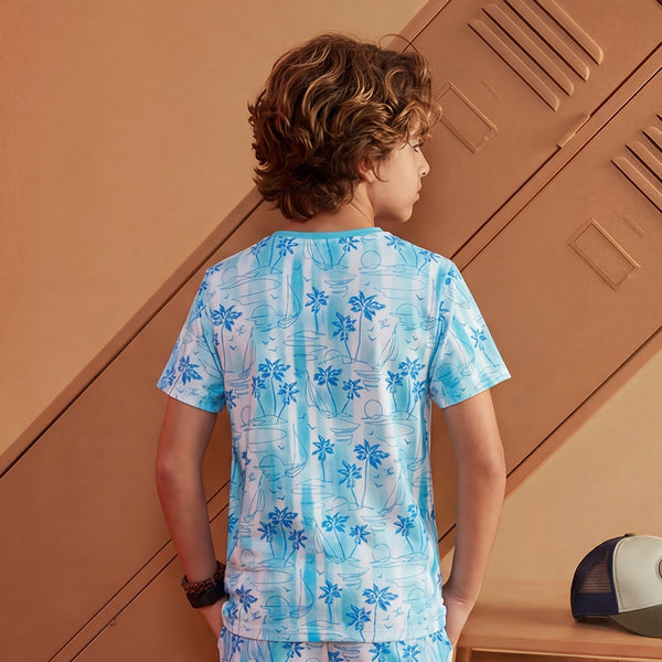 Kid's Blue Slim Fit Printed T-Shirts