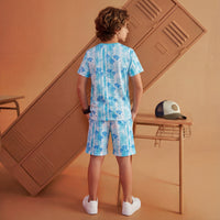 Kid's Blue Slim Fit Printed T-Shirts