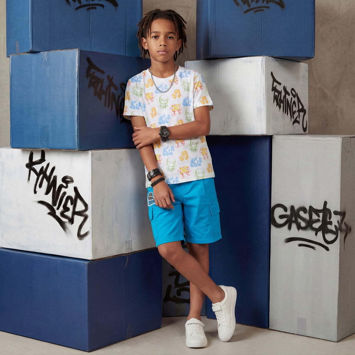 Kid's White Slim Fit Printed T-Shirts