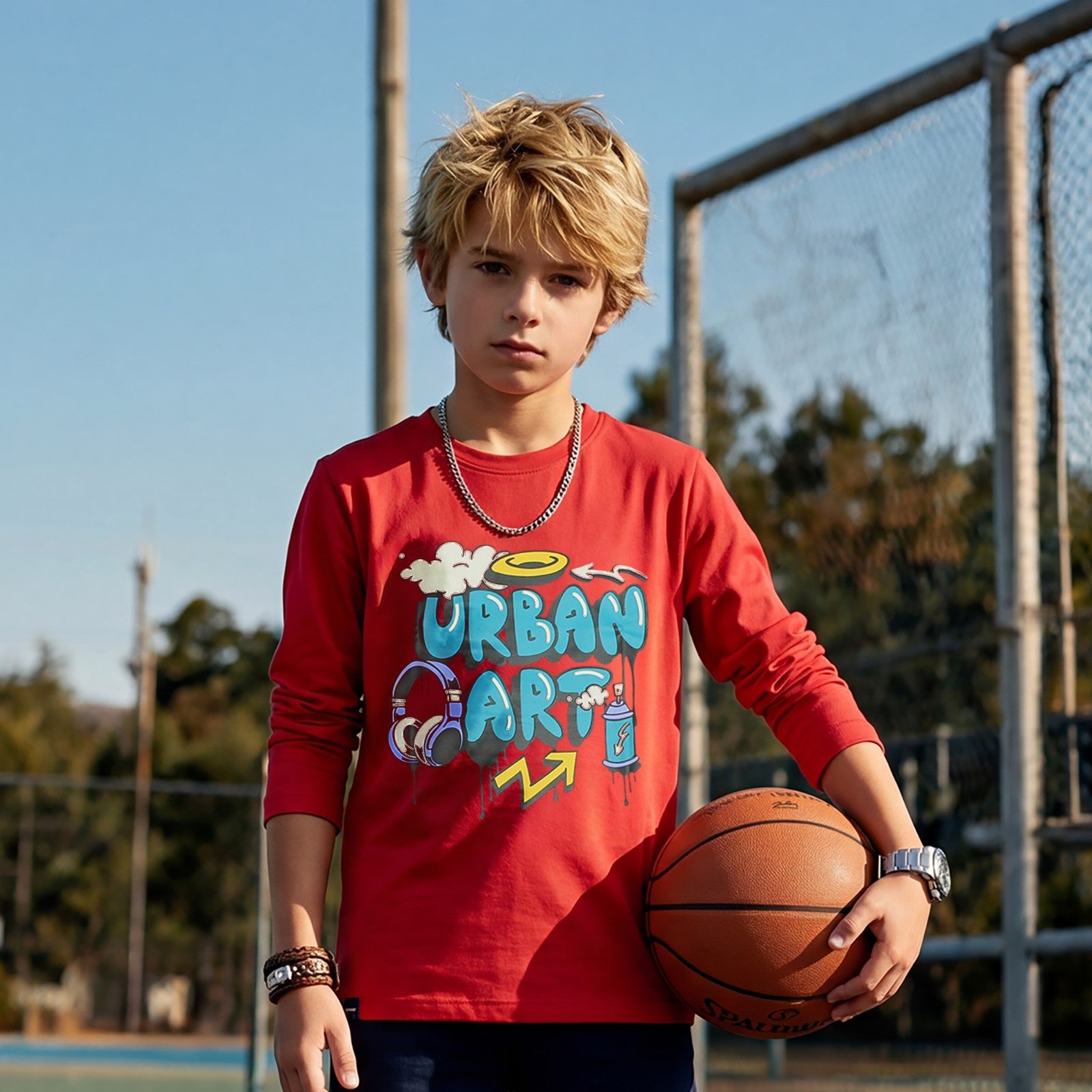 Junior Killer Red Slim Fit Full Sleeves Printed T-Shirts