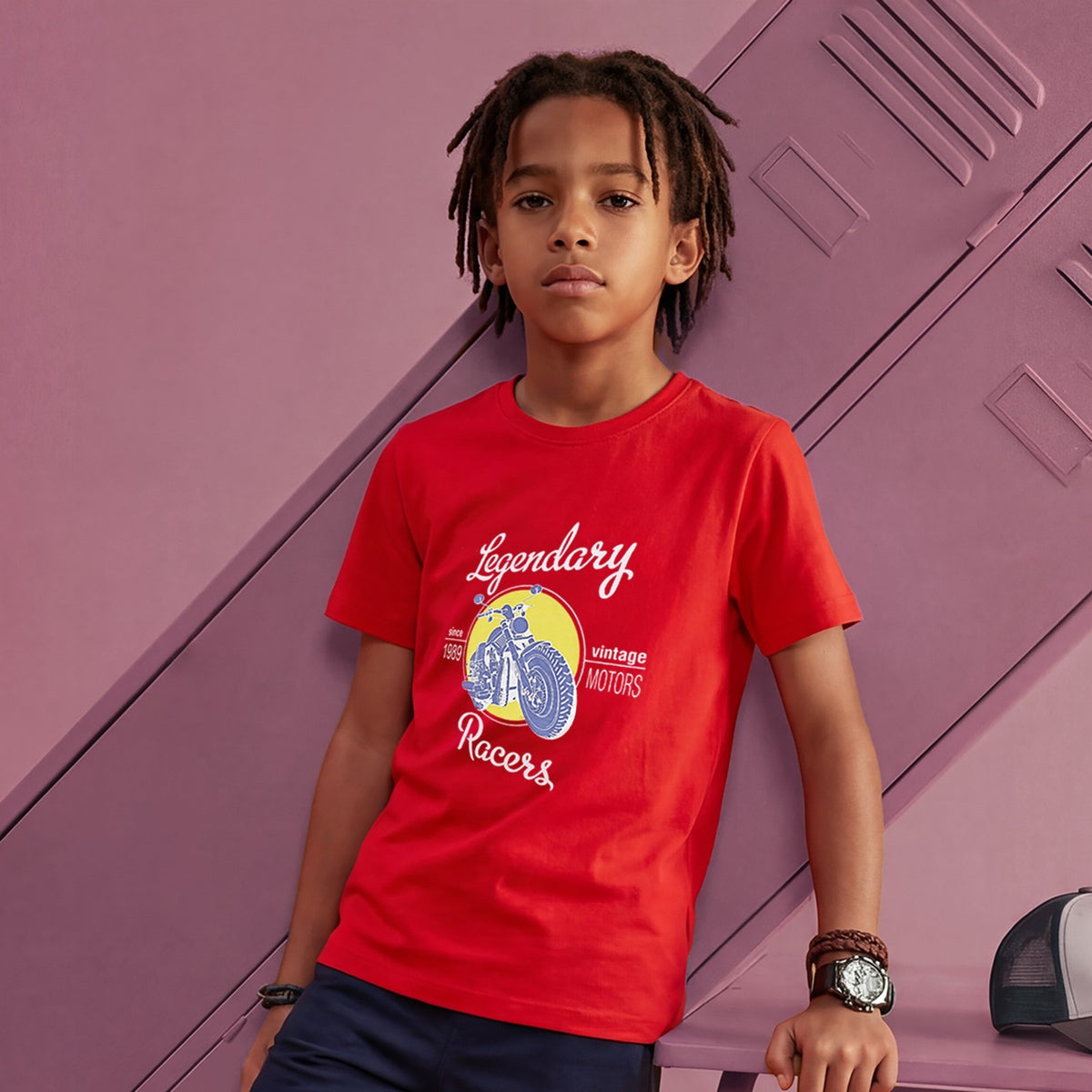 Kid's Red Slim Fit Printed T-Shirts