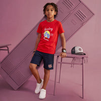 Kid's Red Slim Fit Printed T-Shirts