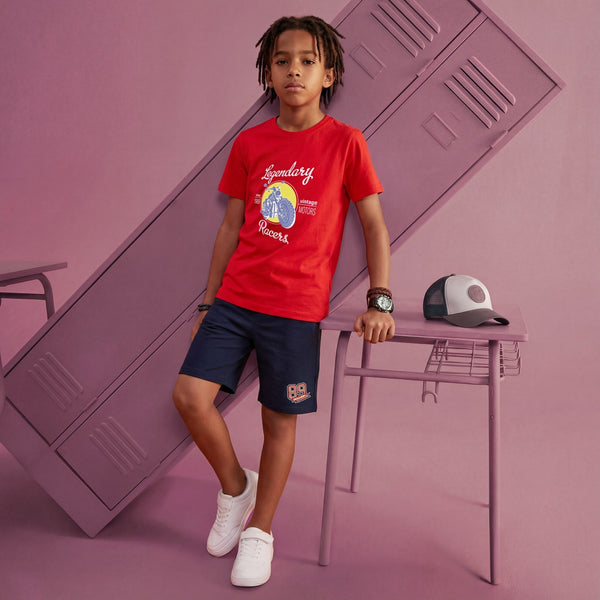Kid's Red Slim Fit Printed T-Shirts