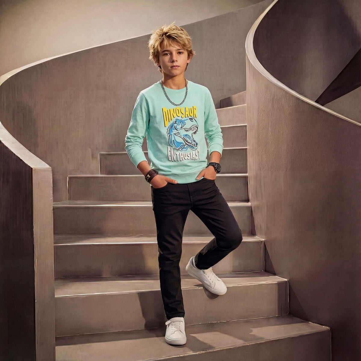 Junior Killer Mint Green Full Sleeve Printed T-Shirts