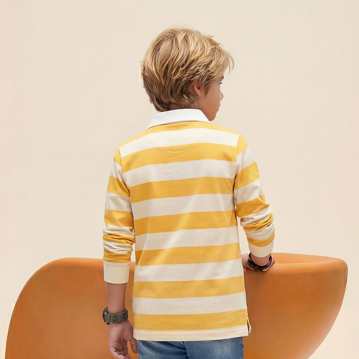 Kid's Mustard Polo Neck Full Sleeve T-Shirts
