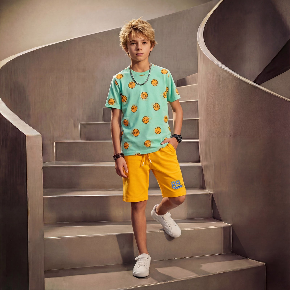 Kid's Light Green Oversize Printed T-Shirts