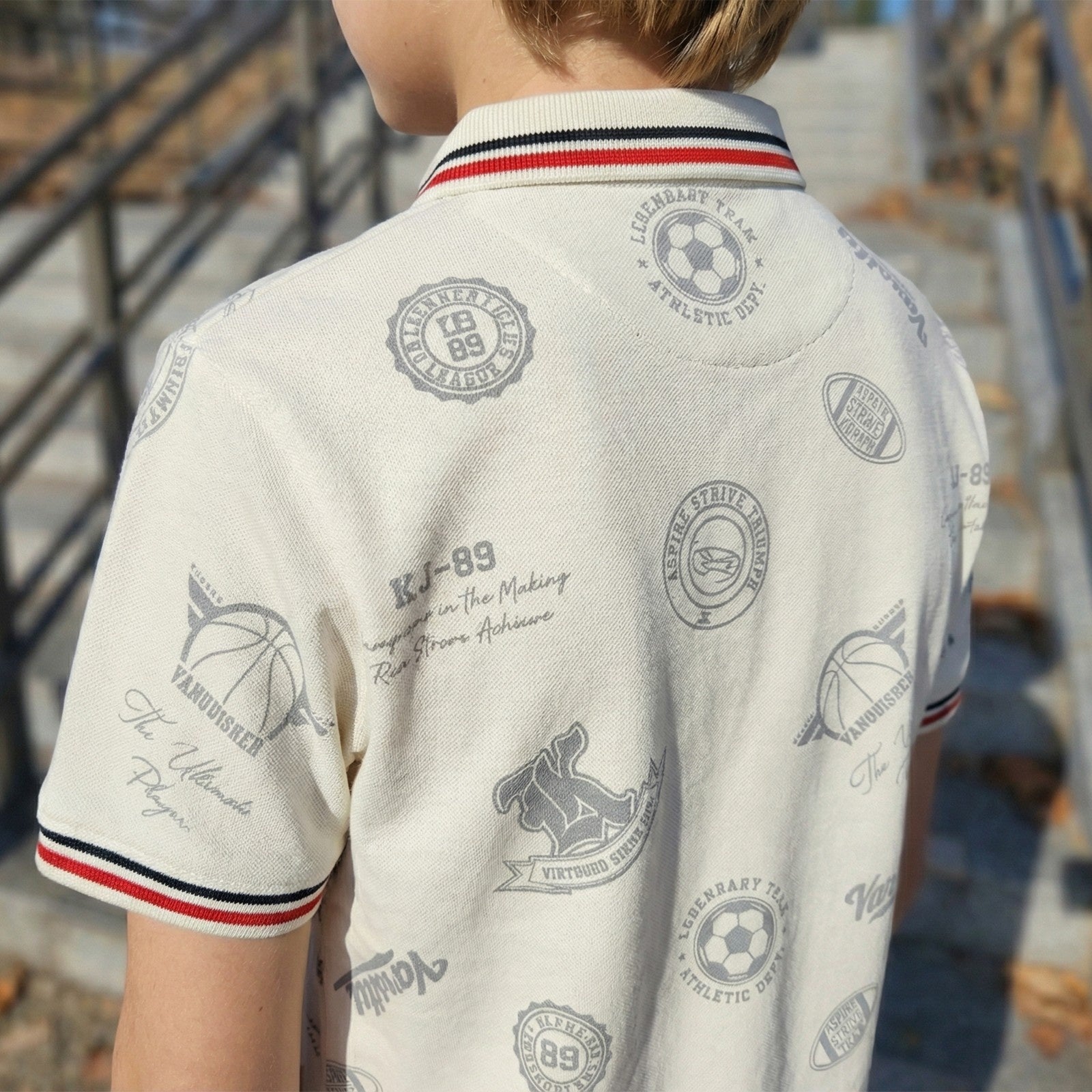 Kid's White Polo Neck Printed T-Shirts