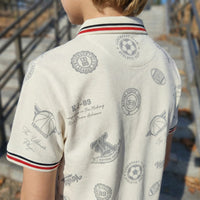 Kid's White Polo Neck Printed T-Shirts