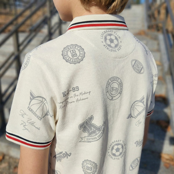 Kid's White Polo Neck Printed T-Shirts