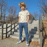 Kid's White Polo Neck Printed T-Shirts