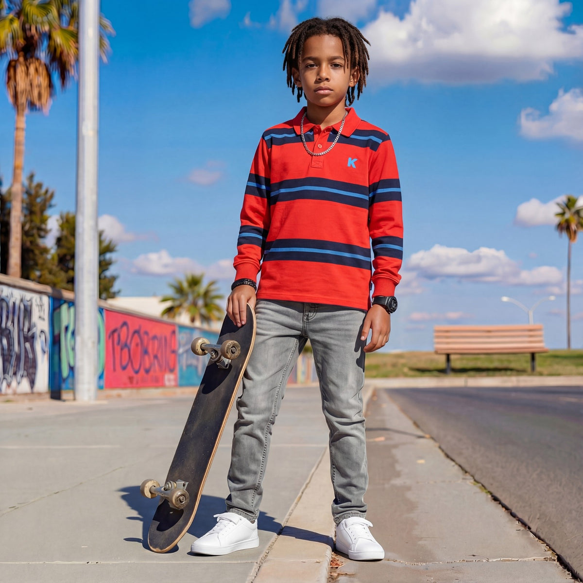 Kid's Red Polo Neck Full Sleeve T-Shirts