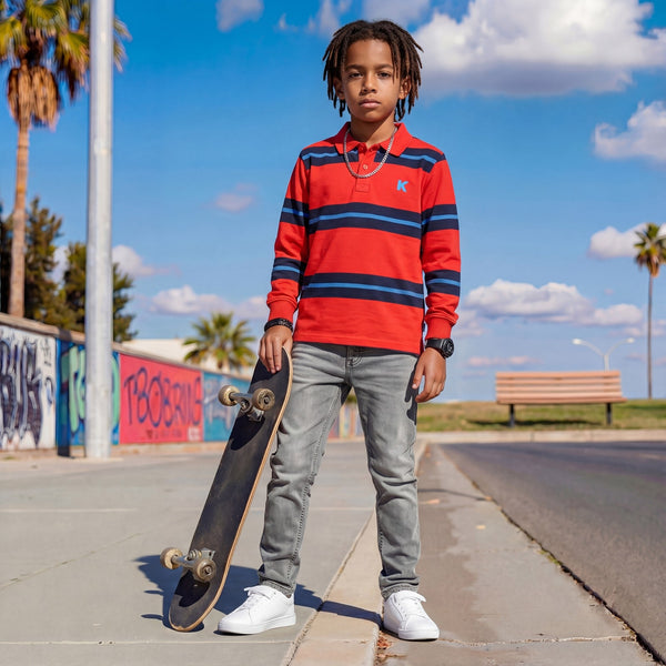 Kid's Red Polo Neck Full Sleeve T-Shirts