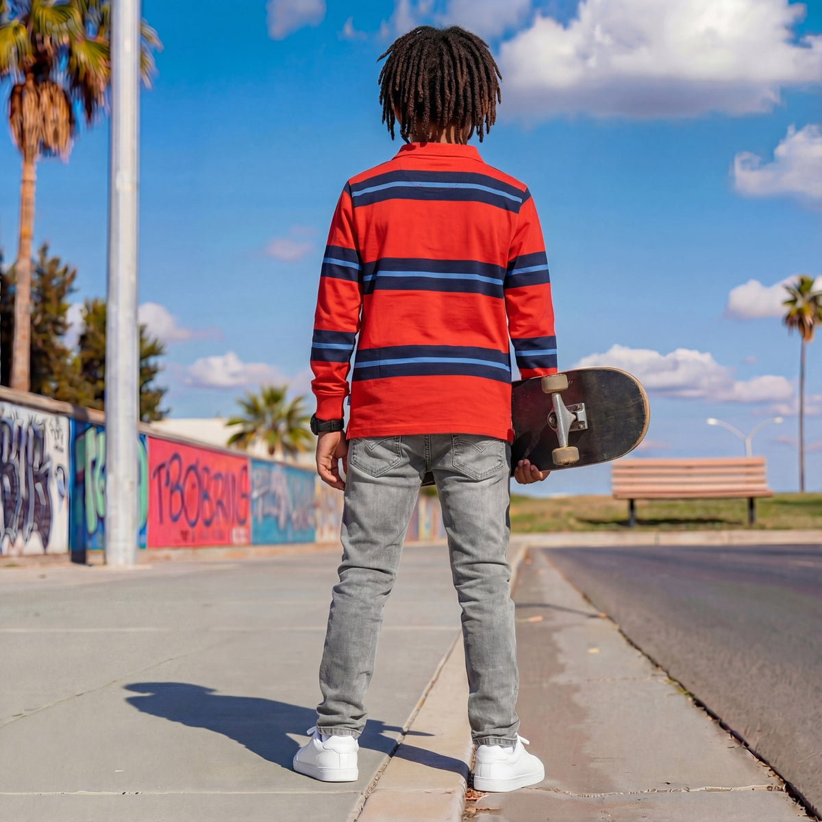 Kid's Red Polo Neck Full Sleeve T-Shirts