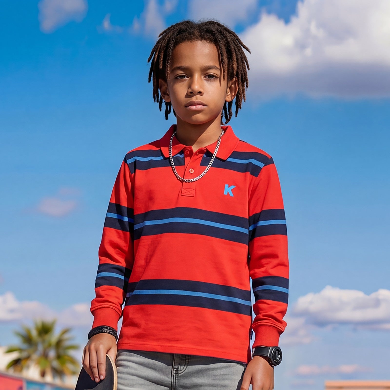 Kid's Red Polo Neck Full Sleeve T-Shirts