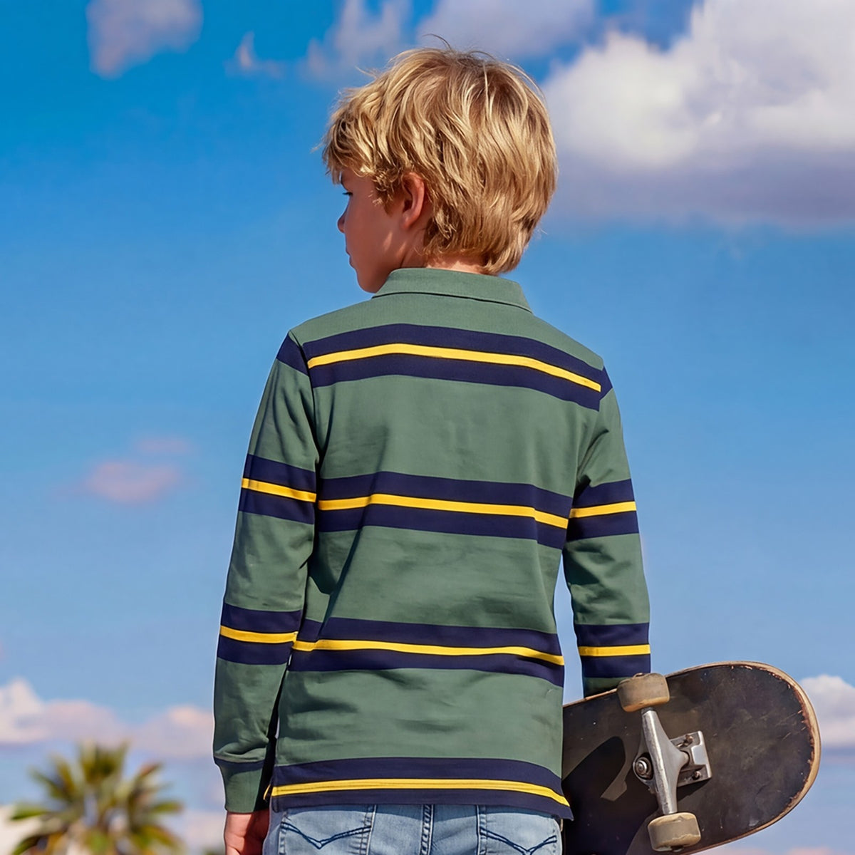 Kid's Dark Green Polo Neck Full Sleeve T-Shirts