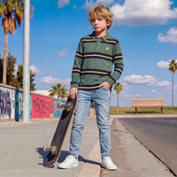 Kid's Dark Green Polo Neck Full Sleeve T-Shirts