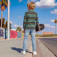 Kid's Dark Green Polo Neck Full Sleeve T-Shirts