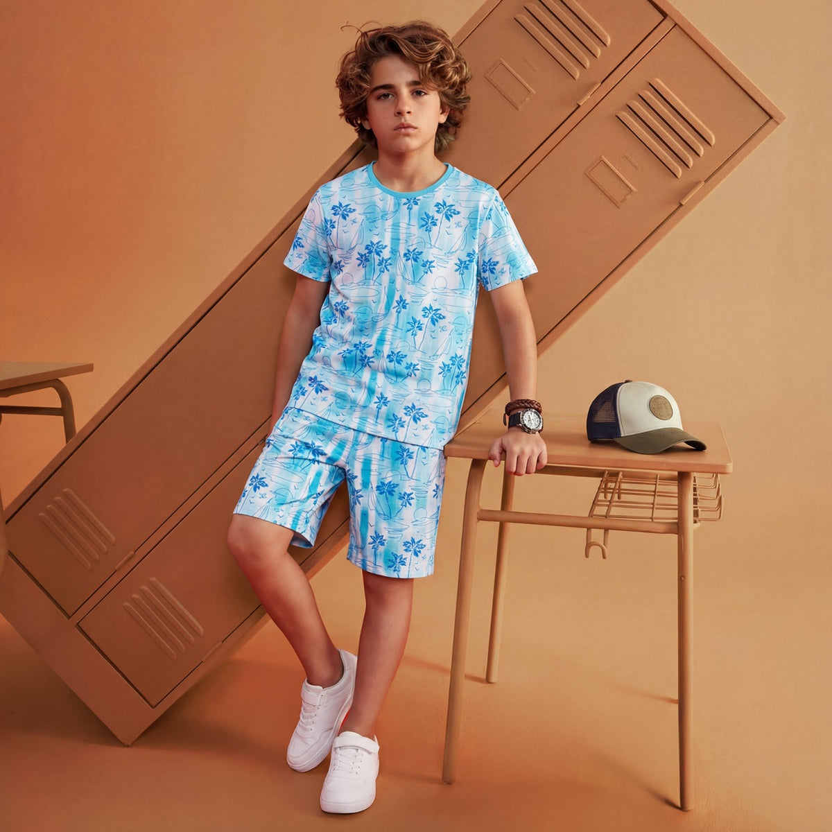 Kid's Blue Printed Shorts